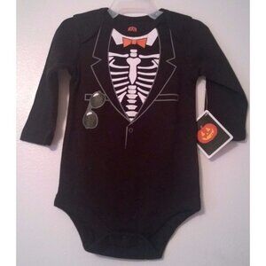 Baby Halloween Costume Bodysuit Skeleton Black Tuxedo 3-6 months NWT